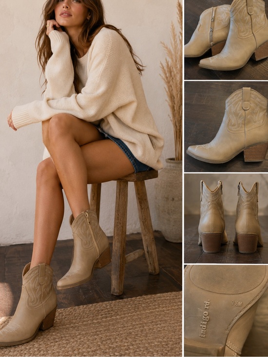 Indigo Rd. Shoes - Indigo Rd. Alydia Tan Western Ankle Boots Women's Cowgirl Size 7.5 Boho Country